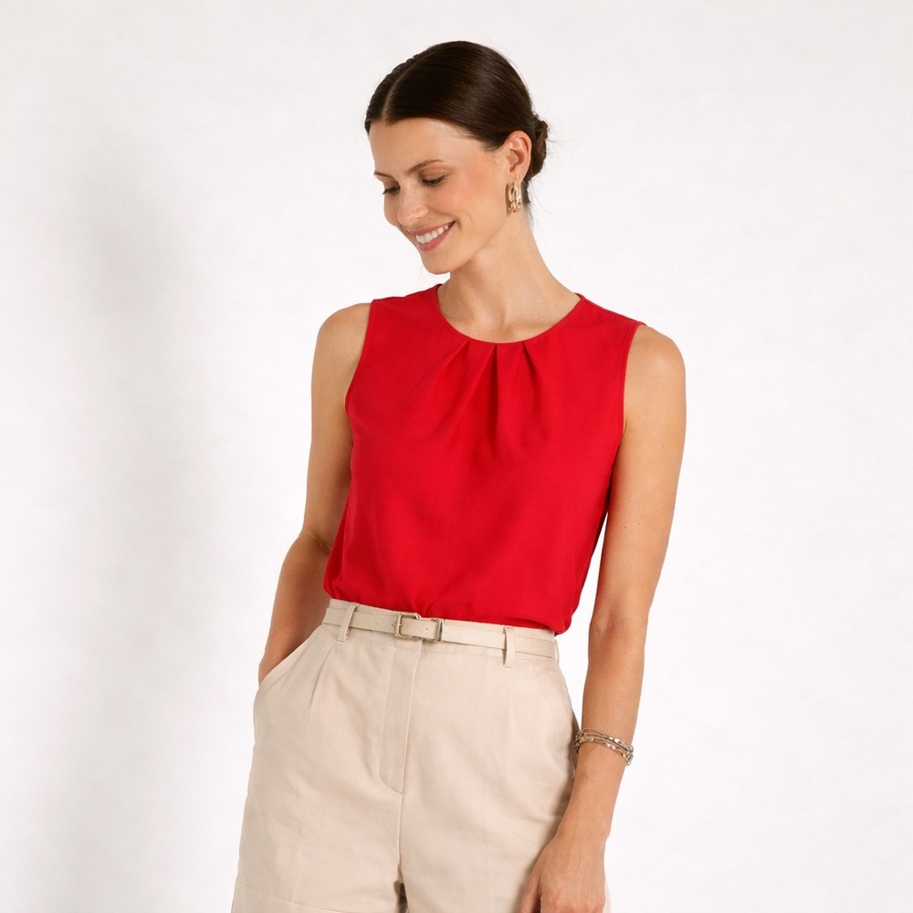 MANGO - Vibrant Red Sleeveless Blouse | Elegant Minimalist Workwear Top